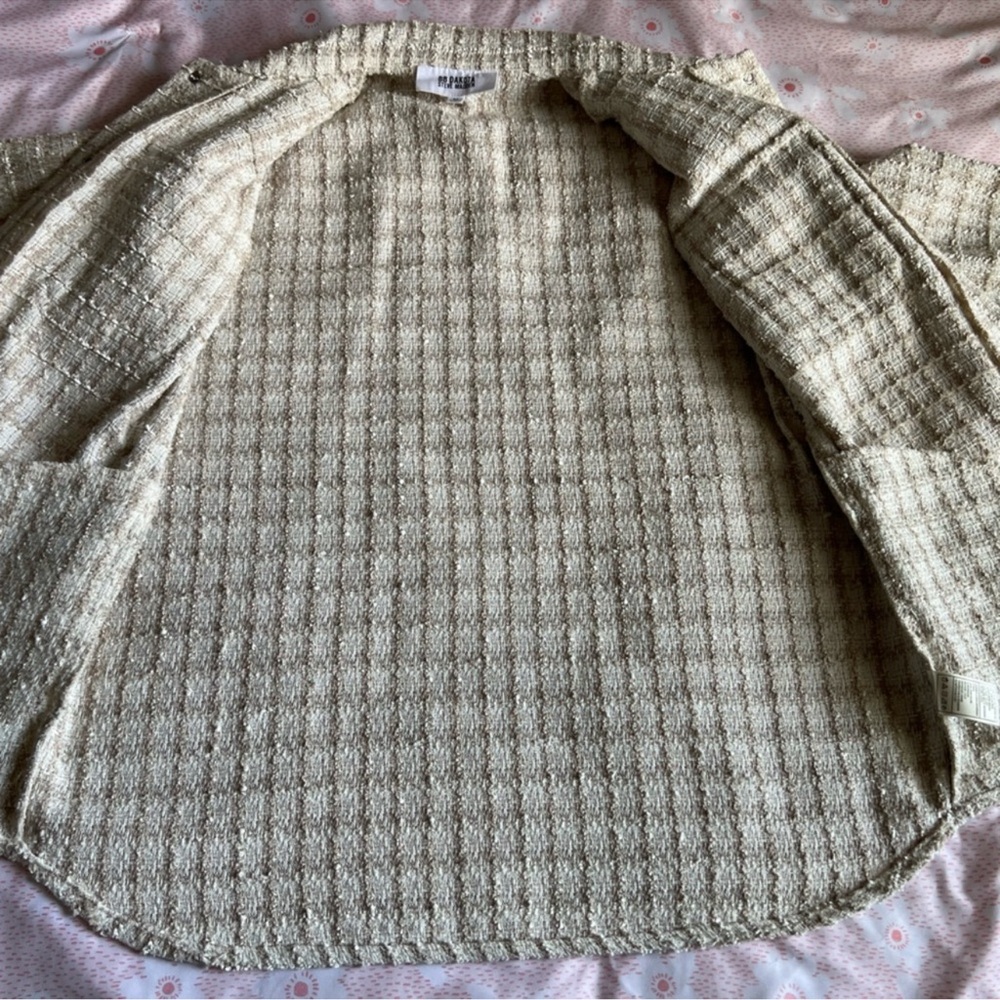 BB DAKOTA STEVE MADDEN Tweed Nevermind Boucle Snap Shirt Jacket Cream Tan Med - Picture 11 of 15